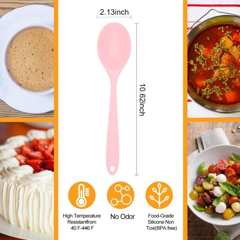 Ecerangus 2 Pcs Silicone Nonstick Mixing Spoon, Silicone Spoons for Cooking Heat Resistant, Cooking Utensil for Kitchen Cooking Baking Stirring Serving (Pink) - Image 3